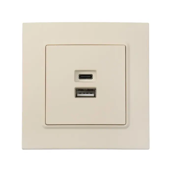 Розетка TOT Elegant, 5 В, 2.1 A, разъёмы USB-A + USB-C, скрытая, бежевая