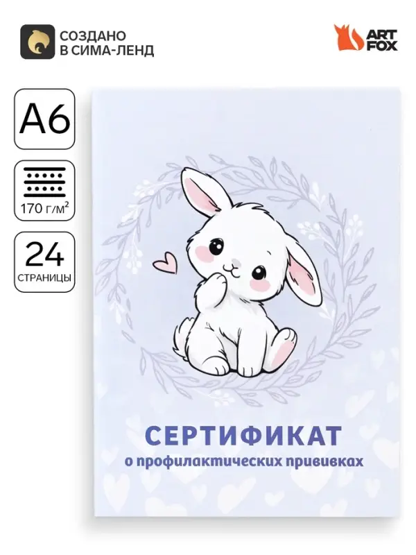 Сертификат о профилактических прививках А6, зайка, 24 страницы