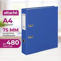 Папка-регистратор 75мм Attache А4, синяя, РР/бумага, мет. уголок