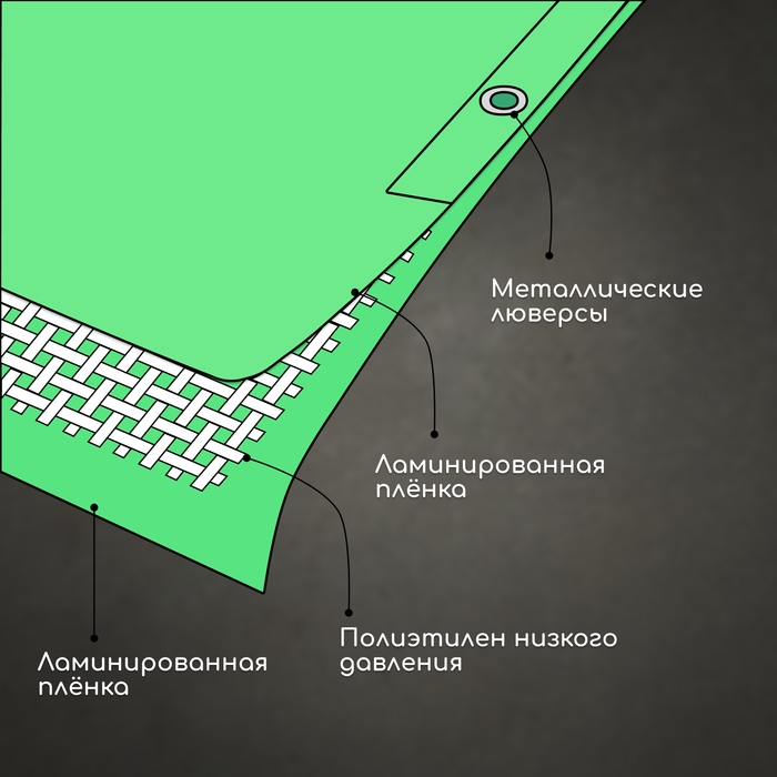 Тент защиный, 2 × 3 м, плотность 120 г/м², УФ, люверсы шаг 1 м, зелёный Тент защиный, 2 × 3 м, плотность 120 г/м², УФ, люверсы шаг 1 м, зелёный