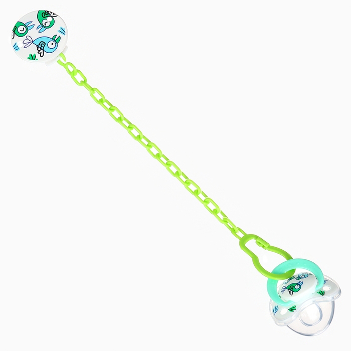 Набор: Соска - пустышка с держателем «Птички», ортодонтическая, +6 мес, цвет зеленый Набор: Соска - пустышка с держателем «Птички», ортодонтическая, +6 мес, цвет зеленый