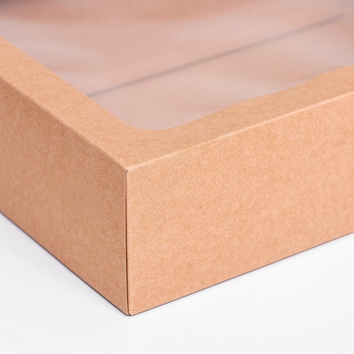 Коробка складная, крышка-дно, с окном, крафт, 25 х 18 х 6,5 см, Коробка складная, крышка-дно, с окном, крафт, 25 х 18 х 6,5 см,