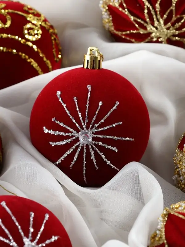 Набор шаров пластик d-8 см, 9 шт Набор шаров пластик d-8 см, 9 шт "Бархат. Фестиваль" феерия, красный