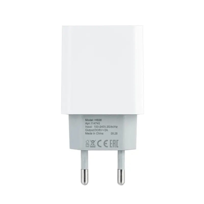 Сетевое зарядное устройство с кабелем USB на MicroUSB + 2.4A HS26 ISA белое