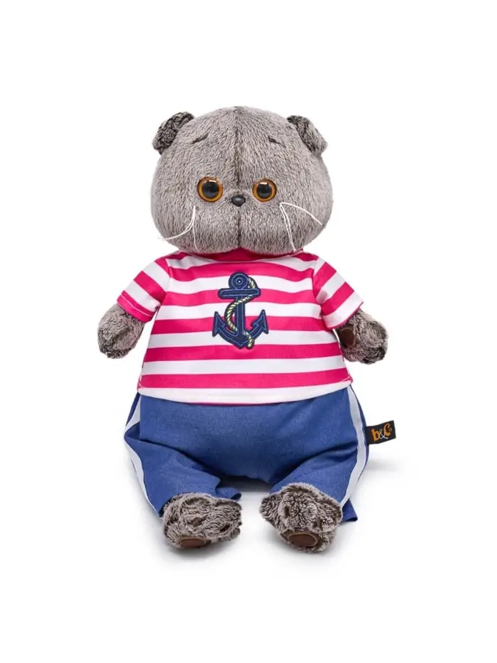 Мягкая игрушка &laquo;Кот Басик&raquo; в полосатой футболке с якорем, 19 см