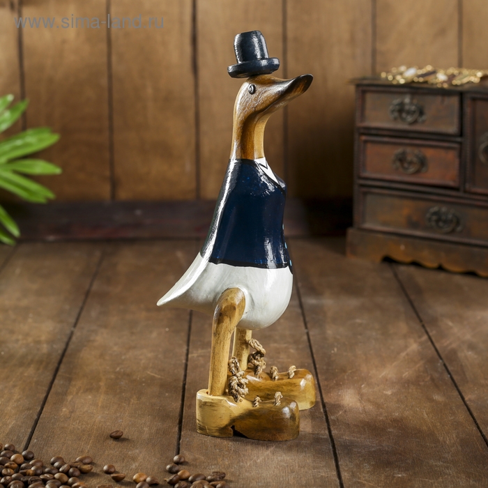Сувенир дерево "Утка в синем пиджаке" 13х9х27 см