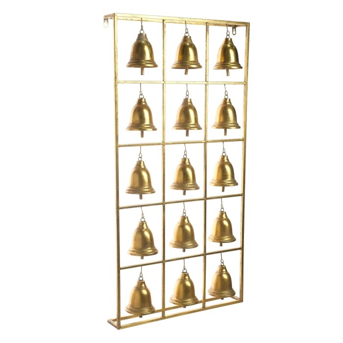 Декор настенный металл  Декор настенный металл "Колокола" 15 колокольчиков золото 97х50,5х10 см