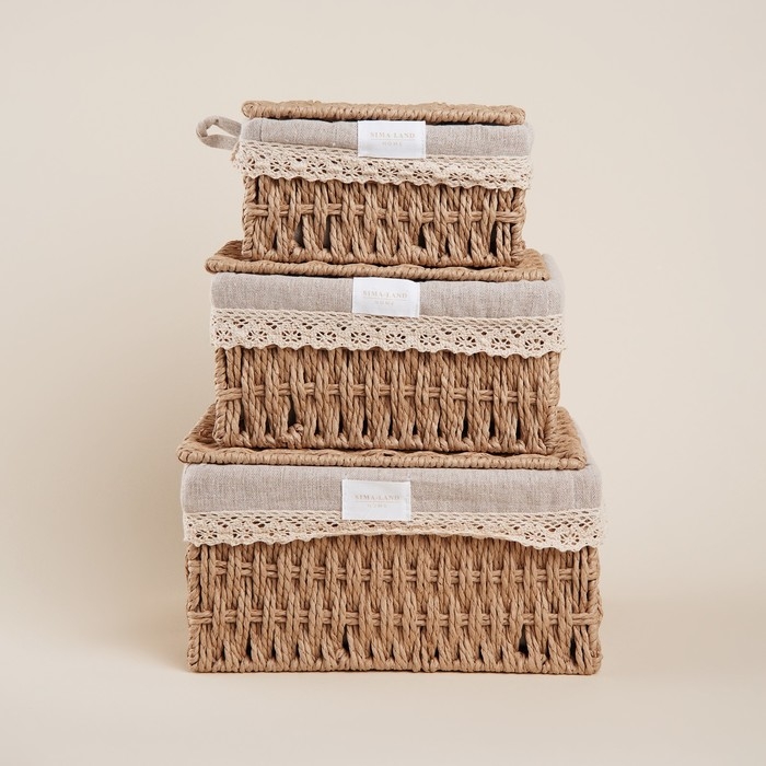 Набор плетеных корзин для хранения ручной работы SL Home, 3 шт Набор плетеных корзин для хранения ручной работы SL Home, 3 шт