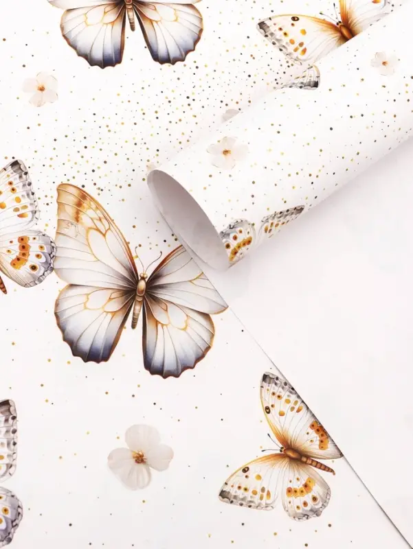 Бумага упаковочная, белая &laquo;Бабочки&raquo;, 40&times;60 см