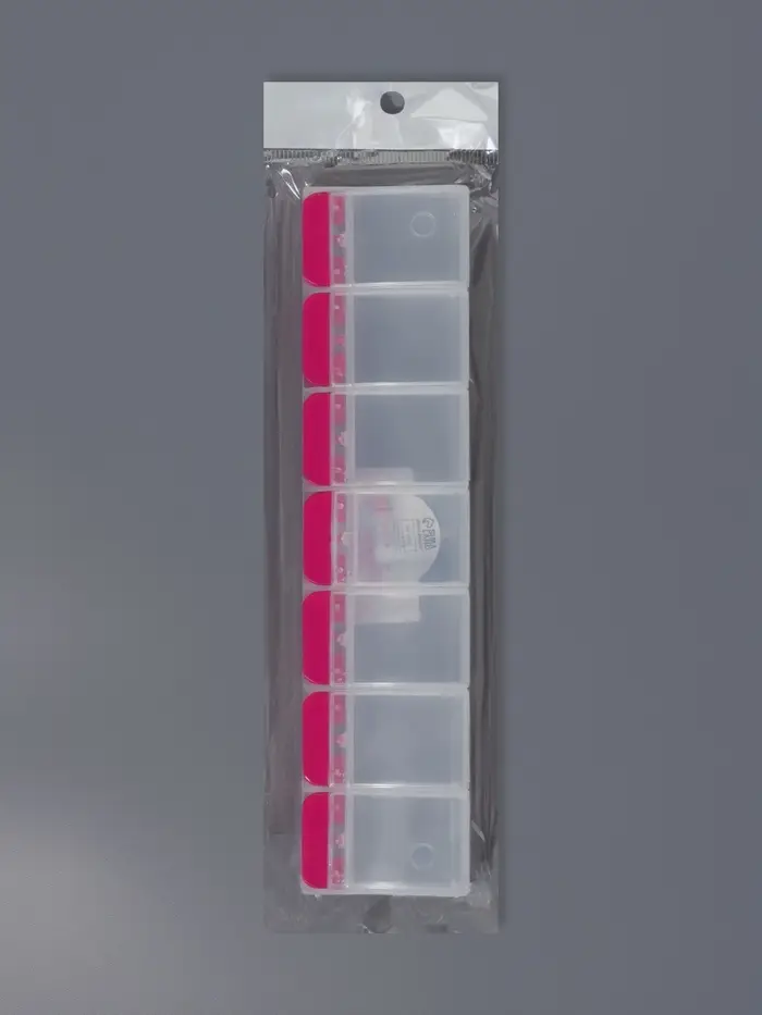 Органайзер для хранения мелочей, 7 ячеек, с кнопками, 22&times;5&times;2.5 см, розовый, прозрачный