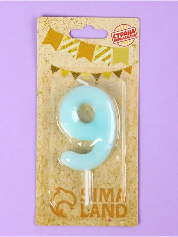 Свеча в торт &laquo;Цифра 9&raquo;, светящаяся голубая, 9 см