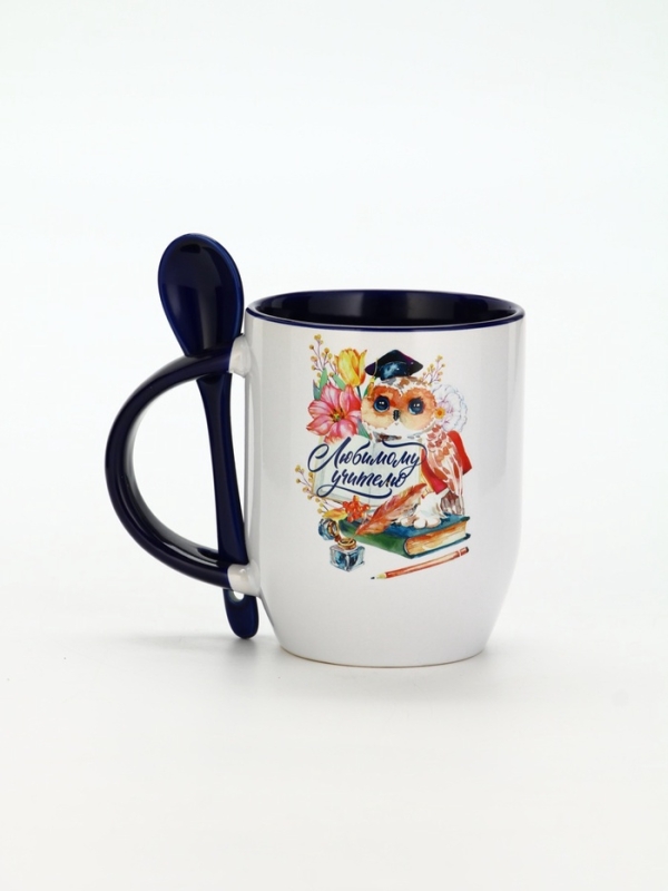 Кружка с ложкой "Любимому учителю", 350 мл