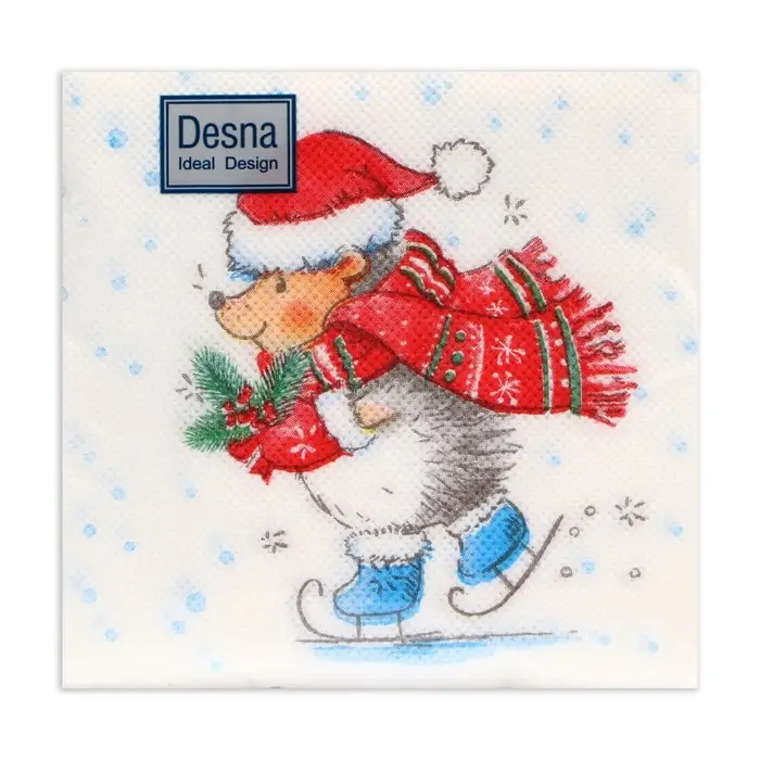 Салфетки новогодние бумажные Desna Design «Ёжик на коньках», 1 слой, 24х24 см, 40 шт.
