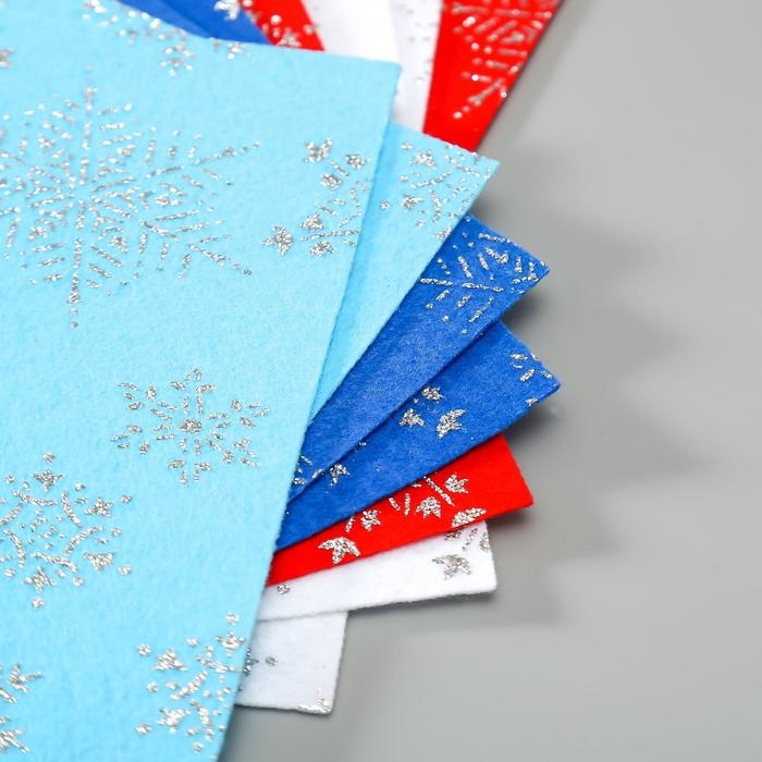 Набор декоративного фетра с глиттером Набор декоративного фетра с глиттером "Снежинки" (8 листов), 20х30 см, 1,4 мм