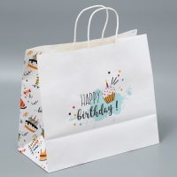 Пакет подарочный крафтовый, упаковка, Happy birthday, 32 х 28 х 15 см