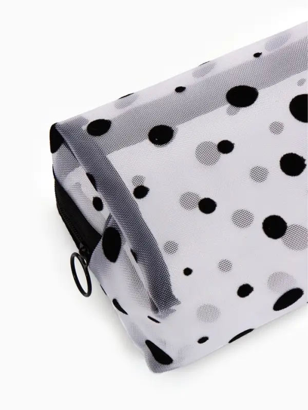 Косметичка дор Горох, сетка 18*7,5*10, отд на молнии, белый Косметичка дор Горох, сетка 18*7,5*10, отд на молнии, белый