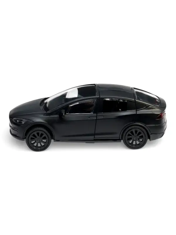 Машина металлическая Tesla Model X Plaid, 12 см, свет и звук, открываются двери, инерция, черная матовая
