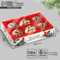 Коробка под 6 конфет новогодняя с ячейками &laquo;Снегири&raquo;, 10&times;14.5&times;3 см