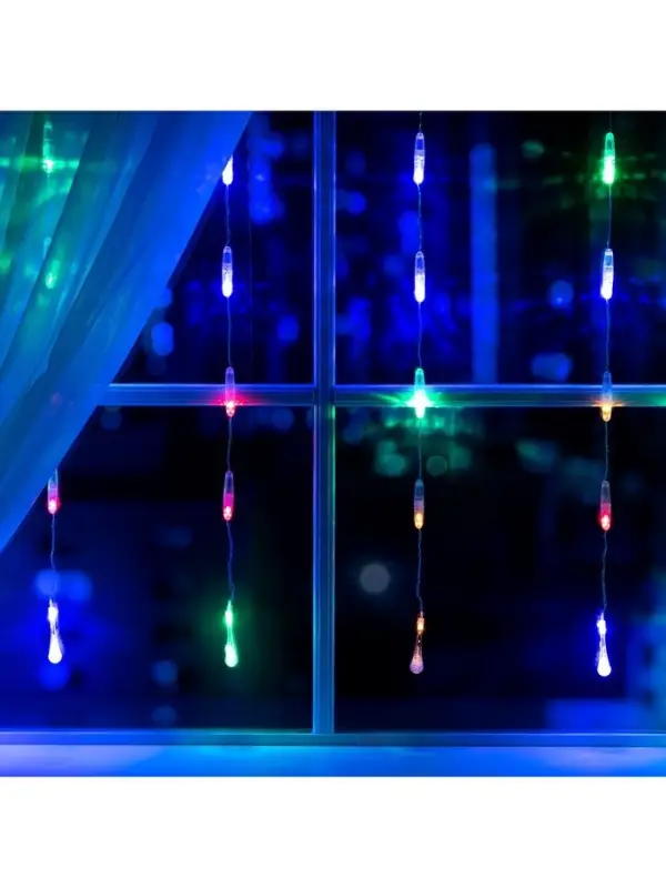 Гирлянда &laquo;Занавес&raquo; 2.5&times;0.65 м с насадками &laquo;Капли&raquo;, IP20, прозрачная нить, 50 LED, свечение мульти, 8 режимов, 220 В