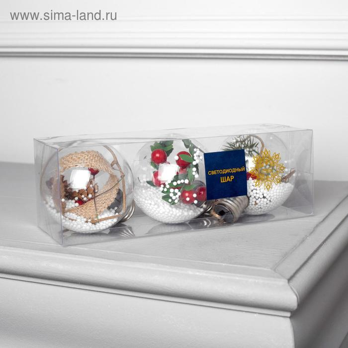 Набор ёлочных шаров «Зимний лес» 3 шт., батарейки, 1 LED, свечение белое Набор ёлочных шаров «Зимний лес» 3 шт., батарейки, 1 LED, свечение белое