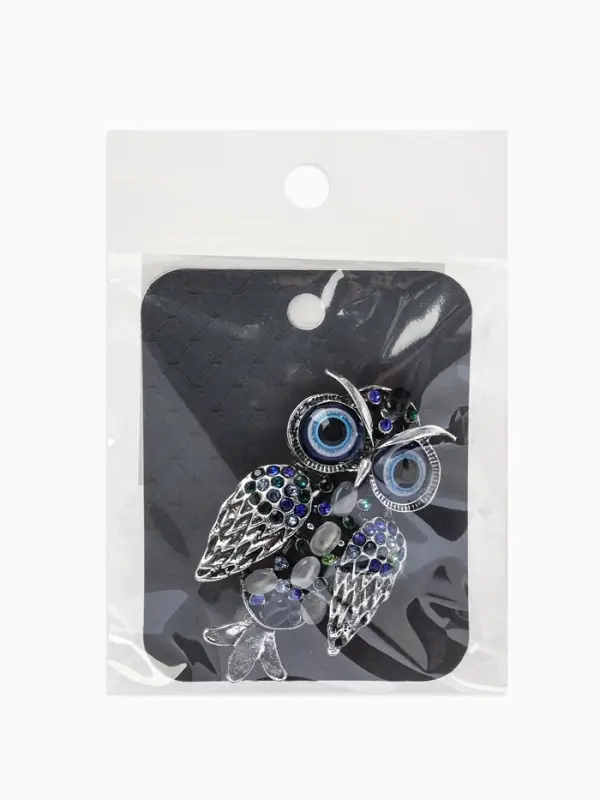 Брошь &laquo;Сова&raquo;, разноцветная в чернёном серебре