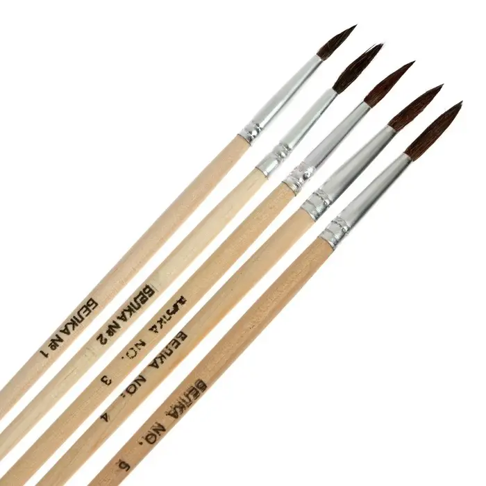 Набор кистей для рисования, белка, 5 штук: № 1, 2, 3, 4, 5, круглые, деревянная ручка, международный размер