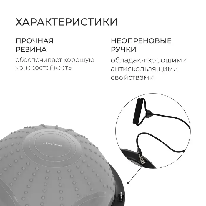 Полусфера BOSU гимнастическая ONLYTOP, массажная, с насосом, 46&times;20 см, серая