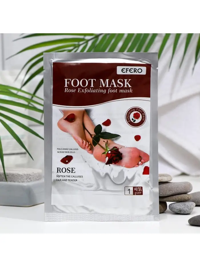 Отшелушивающая маска-носки для ног на основе экстракта красной розы, универсальные, 1 пара