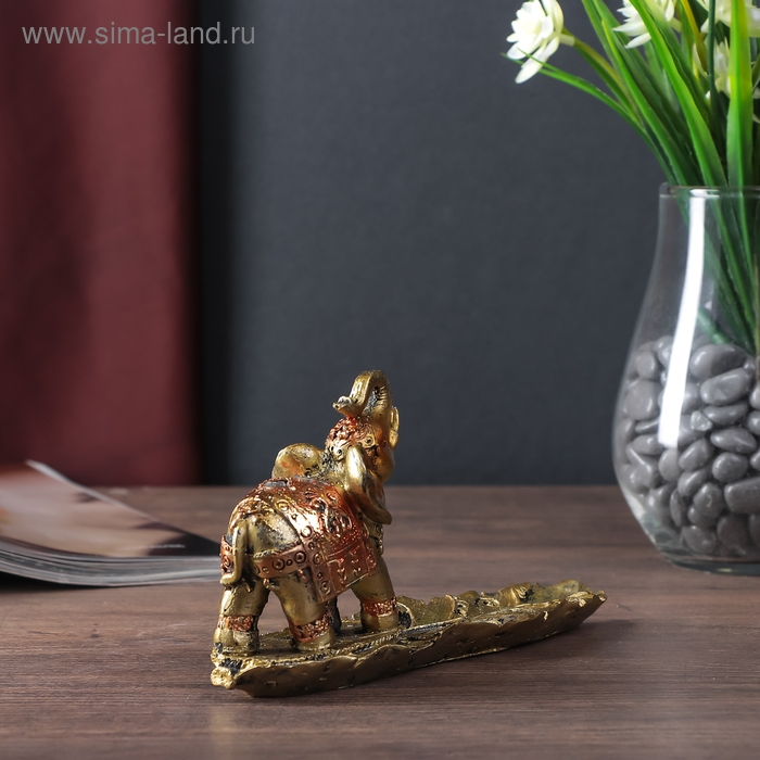 Сувенир полистоун с подставкой под благовония Сувенир полистоун с подставкой под благовония "Слон на листе" 9х17х5 см