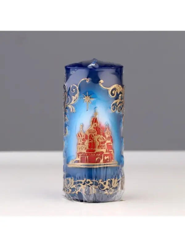 Свеча - цилиндр &laquo;С Храмом, резной&raquo;, 4.3&times;4.3&times;9.5 см