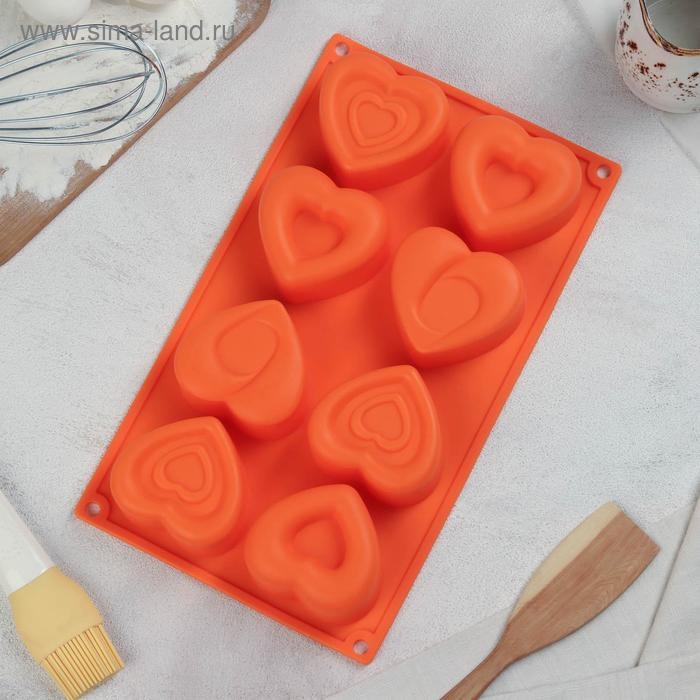 Форма для выпечки Доляна «Сердцебиение», силикон, 30×17,5 см, 8 ячеек (7×6,5 см), цвет МИКС