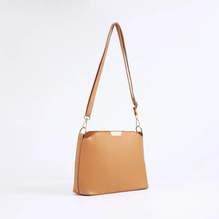 Сумка женская кросс-боди на молнии, 25&times;9.5&times;18.5 см, бежевая