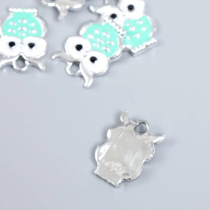 Декор для творчества металл, эмаль "Совёнок" серебро 1,7х1,3 см