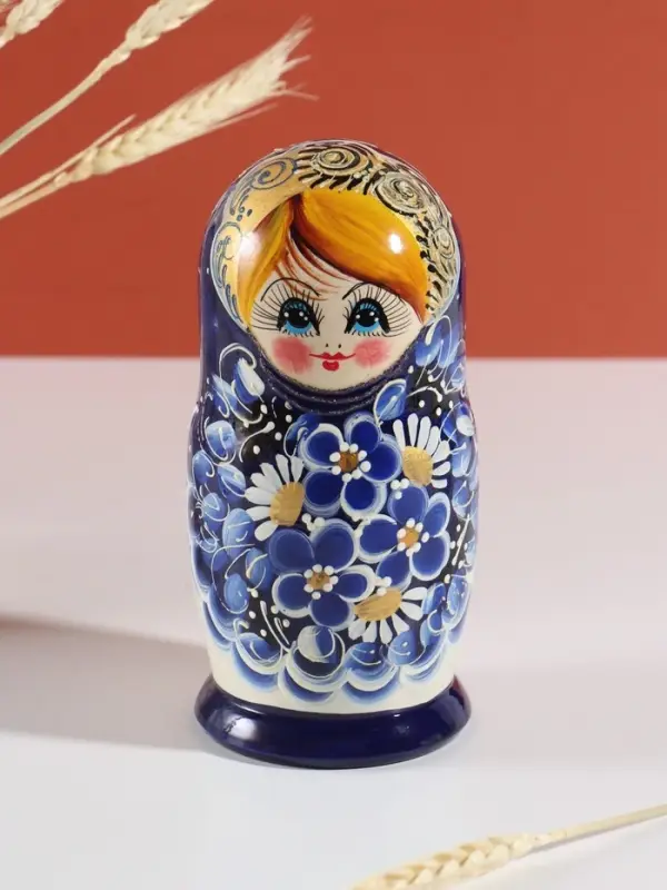 Матрёшка дерево &laquo;Марина&raquo;, гжель, 5-кукольная, 19 см