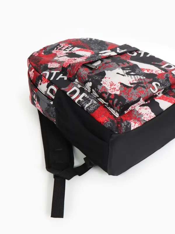 Рюкзак школьный на молнии, с карманами, с принтом, размер 30&times;13&times;42 см, красный/серый