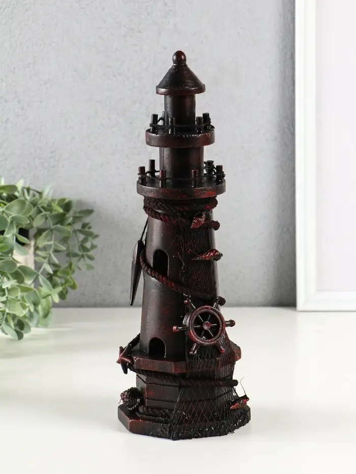 Сувенир интерьерный дерево "Маяк со штурвалом" красно-коричневый 10х10х30 см Сувенир интерьерный дерево "Маяк со штурвалом" красно-коричневый 10х10х30 см