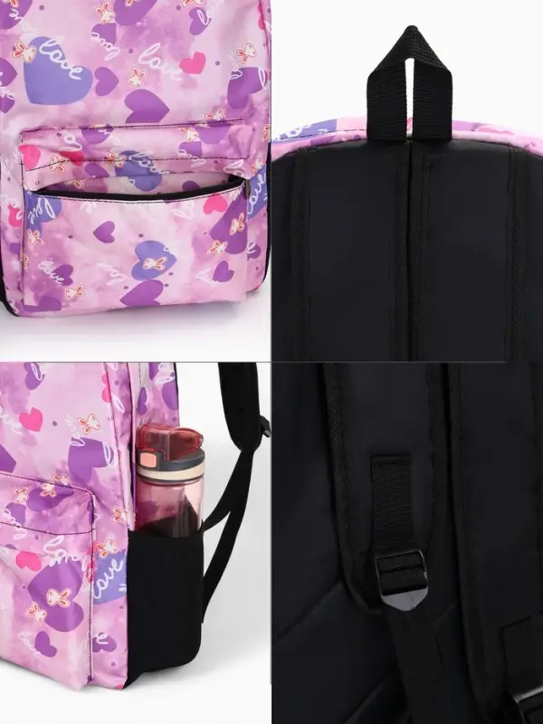 Рюкзак школьный на молнии, с карманами, с рисунком, размер 30&times;13&times;42 см, сиреневый