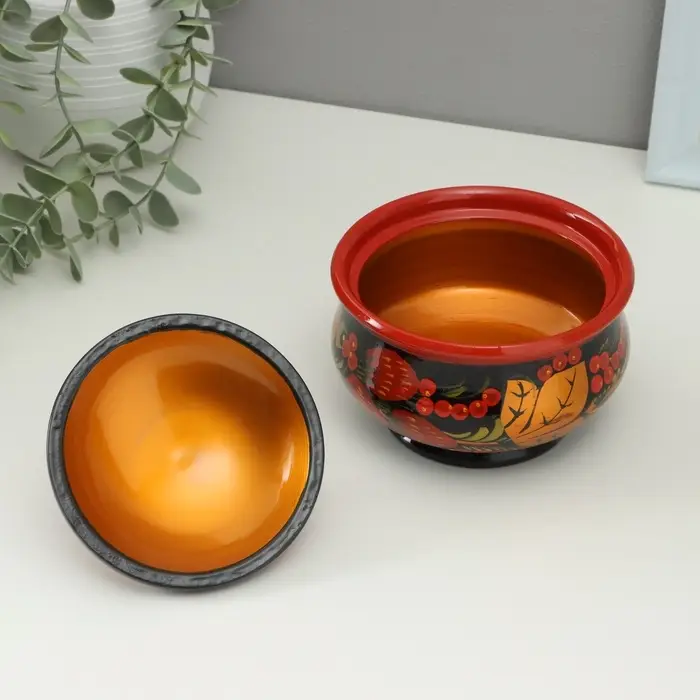 Сахарница дерево хохлома &laquo;Большая&raquo;, 15&times;10 см