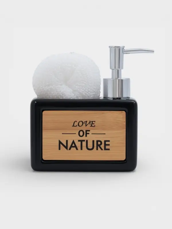 Дозатор для моющего средства SAVANNA &laquo;Природа&raquo;, 450 мл, с подставкой для губки, чёрный