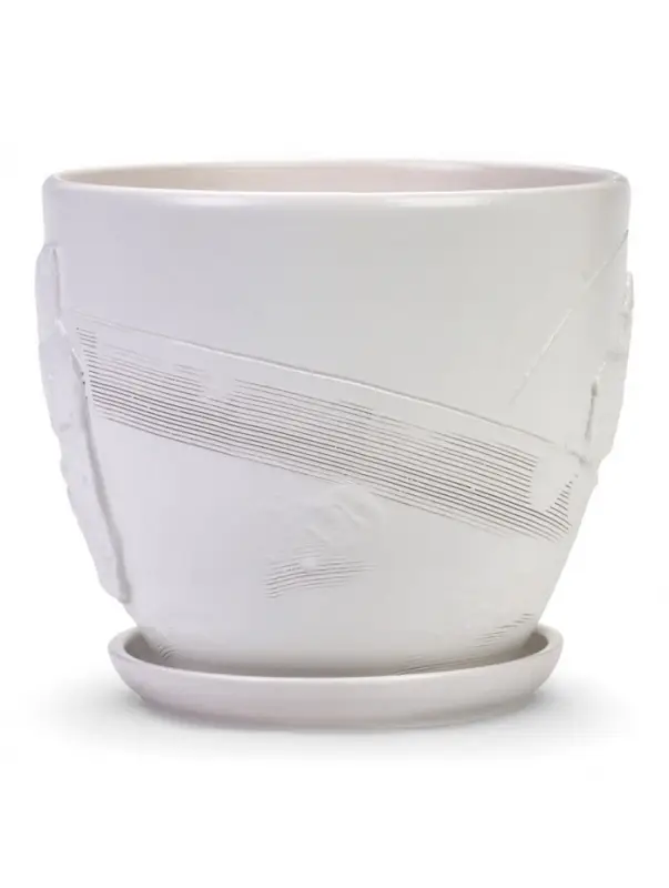 Горшок цветочный с поддоном 5 л, d122/h19,5 см белый керамика, Горшок цветочный с поддоном 5 л, d122/h19,5 см белый керамика, "Голландия" (М)