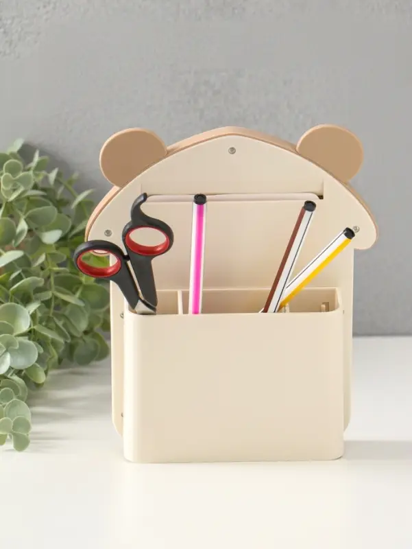 Фоторамка пластик карандашница 10х15 см "Домик с ушками мишки" бело-бежевый 4,8х16,7х20 см   1096452