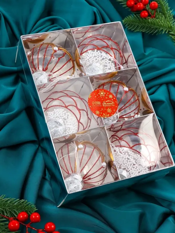 Ёлочные шары новогодние &laquo;Лирой&raquo;, набор 6 шт., d=8 см, красно-белый