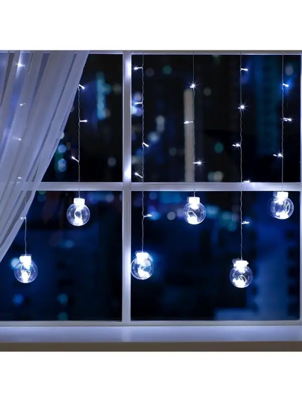 Гирлянда &laquo;Бахрома&raquo; 2.4&times;0.7 м с насадками &laquo;Шарики&raquo;, IP20, прозрачная нить, 108 LED, свечение белое, 8 режимов, 220 В