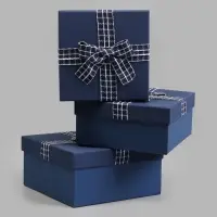 Набор коробок 3 в 1 квадрат (19*19*9,8/17*17*8/15*15*6,5 см) синий
