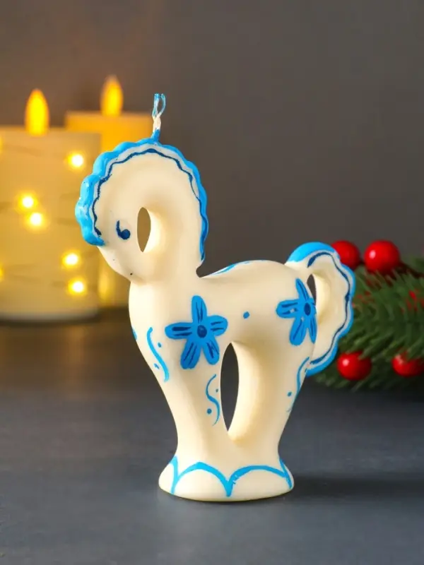 Свеча Символ Года   Свеча Символ Года  " Лошадка большая, Гжель", 12*3,5*12