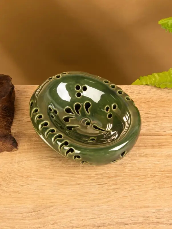 Мыльница «Цветочный узор», 13×5.5×10.5 см, керамика, зелёная