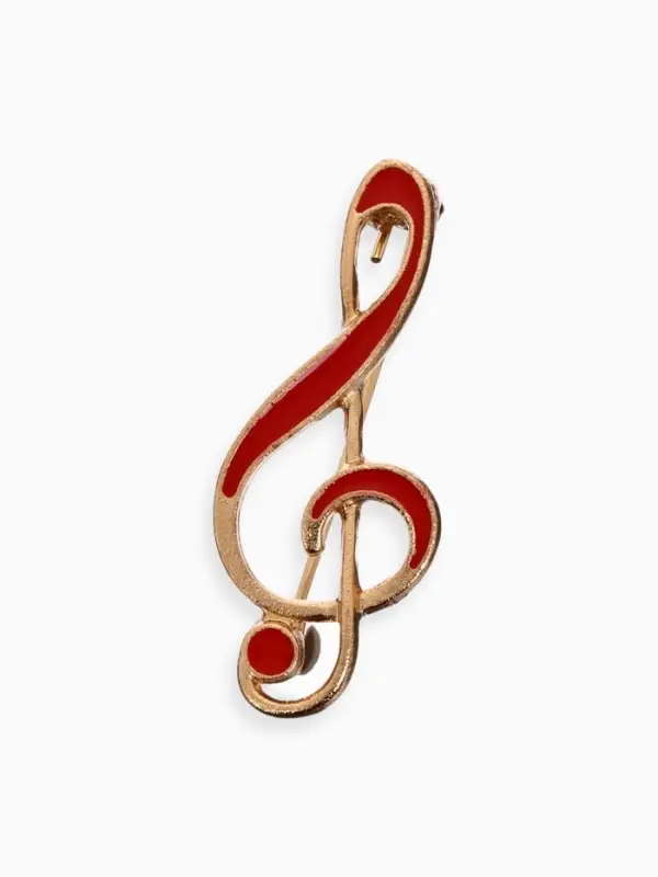 Брошь &laquo;Нота. Скрипичный ключ&raquo;, красная в золоте