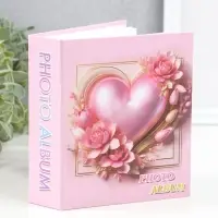 Фотоальбом на 40 фото 10х15 см "Розовое сердце в цветах" в коробке 4,5х14х17 см