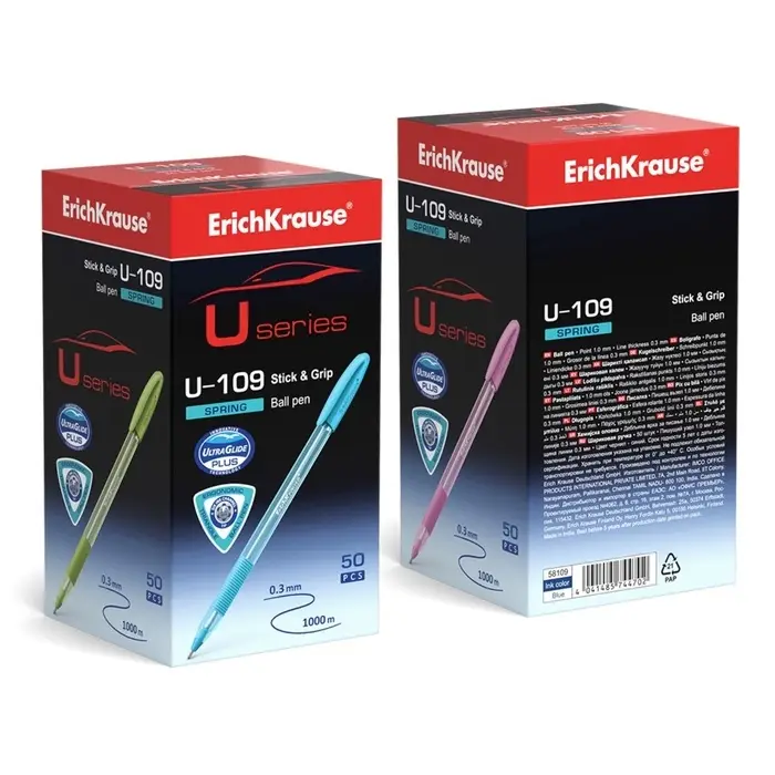 Ручка шариковая ErichKrause U-109 Spring Stick&Grip, узел 1.0 мм, чернила синие, резиновый держатель, супермягкое письмо, длина линии письма 1000 метров Ручка шариковая ErichKrause U-109 Spring Stick&Grip, узел 1.0 мм, чернила синие, резиновый держатель, супермягкое письмо, длина линии письма 1000 метров