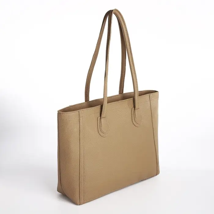 Шоппер женский, на молнии, 33&times;12&times;28 см, однотонный, бежевый